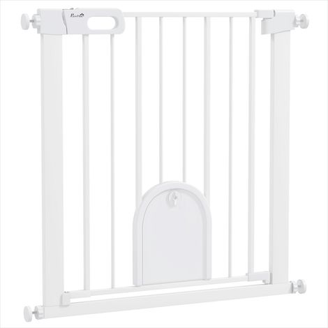 Chatière Barrière de sécurité animale avec porte chat acier blanc (1/5)