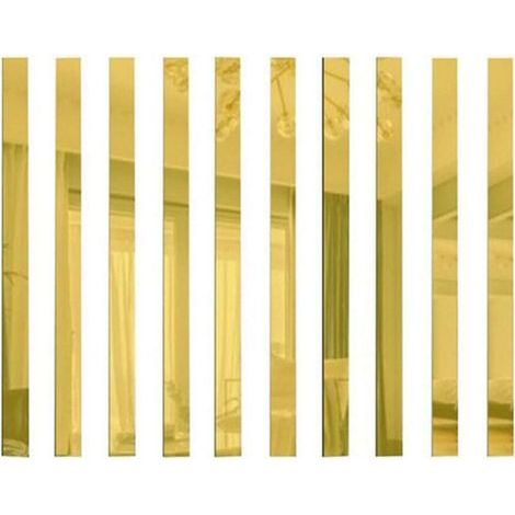 Lot de 10 miroirs en plastique - Longue bande - Carreaux en acrylique - Autocollants muraux pour décoration de maison, salon, chambre à coucher (doré, 5 x 20 cm) (1/5)