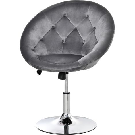 Swivel Dressing Stool, Velvet-feel Upholstered Vanity Chair, Adjustable Height Tub Makeup Chair with Button Tufting Thick Padding for Bedroom, Grey (1/5)