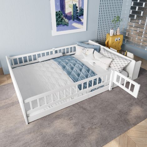 Lit enfant 140 x 200 cm - bois massif - avec rangement - avec 1 porte - blanc (matelas non inclus) (1/5)