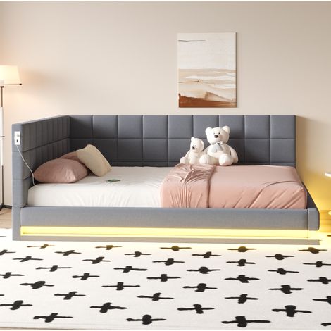 Sofá cama con LED y USB lino 160x200 cm gris OKMYHOME (1/5)