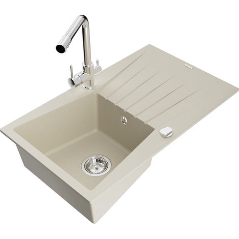 Mexen Cesar lavello in granito a 1 vasca con scolapiatti e miscelatore da cucina Duero, beige - 6514-69-671600-00 (1/5)