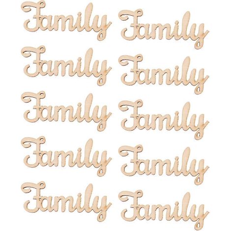 Lot de 10 étiquettes décoratives en bois avec inscription « Famille » (mots imprimés), à faire soi-même. (1/4)