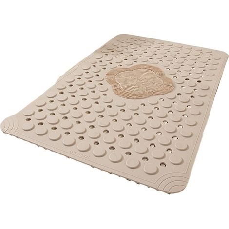 Tapis de bain Rectangulaire antidérapant à ventouses, zone de massage et de gommage en forme de fleur, drainage rapide, 40 x 70 cm, beige (1/5)