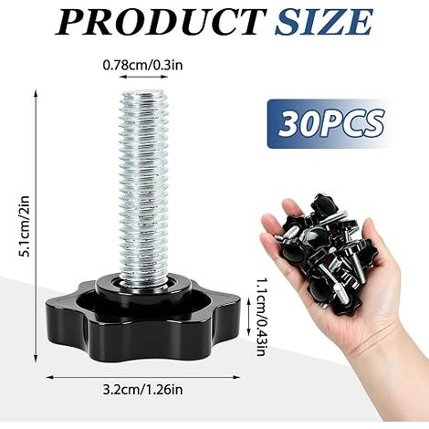 Vis à poignée Star M8×40mm avec poignée en plastique noir, vis à aile pour machine-outil et fabrication de meubles, vis à tête Star, acier au carbone (1/5)