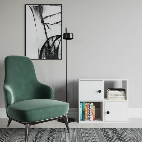 Decorotika Tuttle Multipurpose Square Biblothèque Bookshelf Etager Display Unit With Two Doors And Two Open Shelves - Blanc / Blanc (1/3)