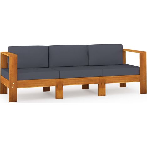 Maison Exclusive - Divano da Giardino 3 Posti Cuscini Grigio Scuro Legno di Acacia