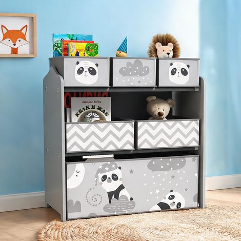 Rangement Enfant Montessori 6 Bacs Tissu Gris 66 cm grigio (1/5)