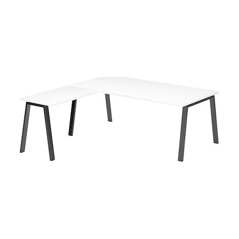Bureau d'angle manager blanc L 200 x P 200 piètement métal anthracite - Arch - Maxiburo