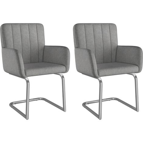 Lot de 2 chaises de salle à manger à rayures verticales, fauteuil rembourré avec pieds métalliques en zigzag, chaise lounge, chaise de salon, similicuir, gris (ancien SKU: N634P203884G) (1/5)