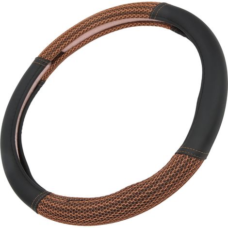 15-Zoll-Autolenkradbezug, zweifarbiges braunes Kunstleder, rutschfest, komfortabel, universelles Innenraumzubehör (1/5)