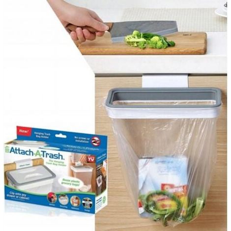 Support Poubelle Cuisine - 3 Pièces Cadre Attache Sac Couvercle - Fixation Murale Sans Perçage - Compatible Porte Placard Jusqu'à 18 mm - 24 cm - 5 kg (1/5)