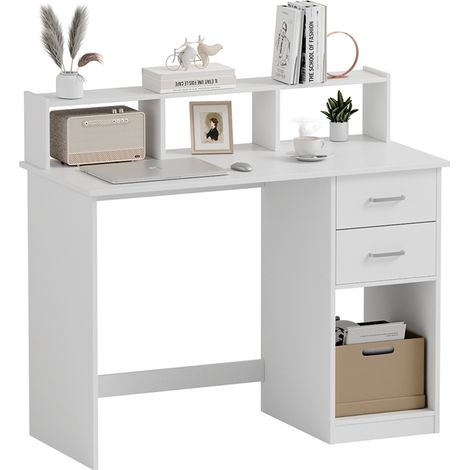 Mondeer – Bureau droit 105x94x48cm avec 2 tiroirs et étagères de rangement – Panneaux de particules – Design moderne et minimaliste – Surface étanche et facile à nettoyer