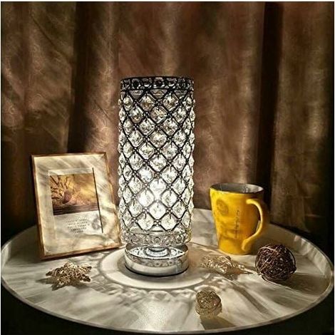 Lampe en cristal, lampe de chevet abat-jour, lampe de table en argent cristal de mode créative, pour commode de bibliothèque de chambre à coucher de salon d'hôtel (sans ampoule) - RW (1/5)