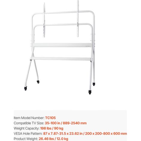 Meuble TV, Hauteur réglable, Mobile avec roues, Quatre supports (1/2)