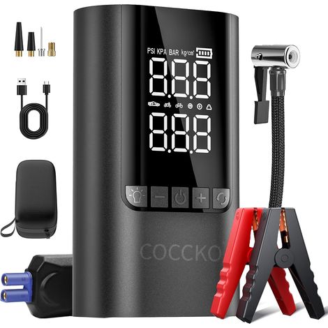Booster Batterie Voiture Avec Gonfleur, 150PSI Demarreur Batterie Voiture avec Compresseur d'air Portable,6000A 10000mAh Booster d'urgence avec Éclairage LED (1/5)