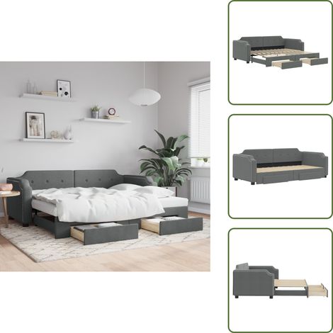 The Living Store Tagesbett Ausziehbar mit Schubladen Dunkelgrau 90x200 cm Stoff - Schlafsofa (1/5)