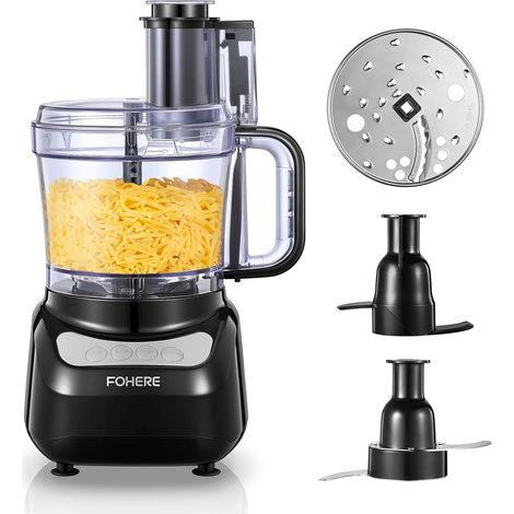 Robot de Cuisine 2,1 L, Double Goulotte d'Alimentation 2-en-1 Sans Prédécoupe, 2 Vitesses + Pulse, Lames en Acier Inoxydable, pour Hacher, Râper, Émincer, Mixer (1/5)
