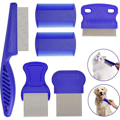 Set di 6 pettini antipulci per animali domestici, diversi tipi di pettini antipulci, strumento di distacco resistente a denti fini per animali domestici, pettini in acciaio per pidocchi e zecche