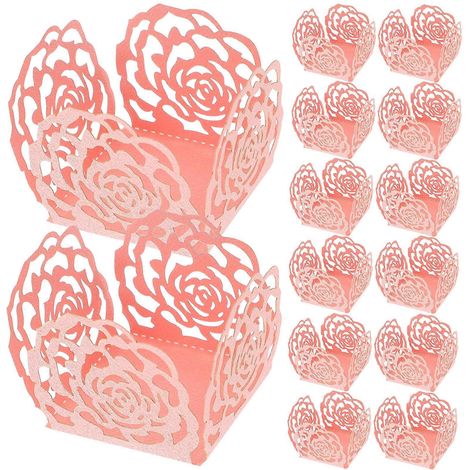 50 Stück Schokoladenpapier, Bonbonverpackung, hohle Rosen-Schokoladenbecher-3.5X3.5X3.5CM-Pink (1/3)