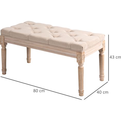 Banc de style vintage, capitonnage à boutons, pieds tournés, style shabby chic, couleur crème (1/5)