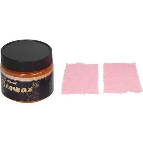 Cire d'abeille imperméable pour sols, polissage non toxique pour meubles en bois, table, chaise, armoire (1 flacon de cire + 2 chiffons) (1/5)