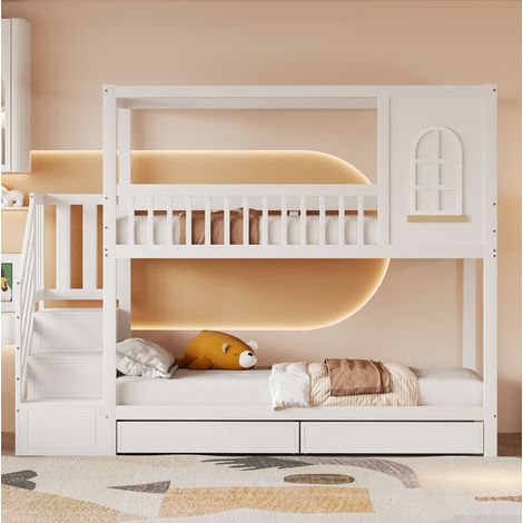 Letto a castello per bambini con cassetti 90x200 OKMYHOME