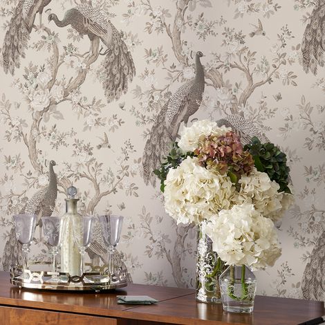 Papier peint intissé Laura Ashley Paons Belvedere Soft Truffle 1005 x 52cm Beige naturel (1/5)