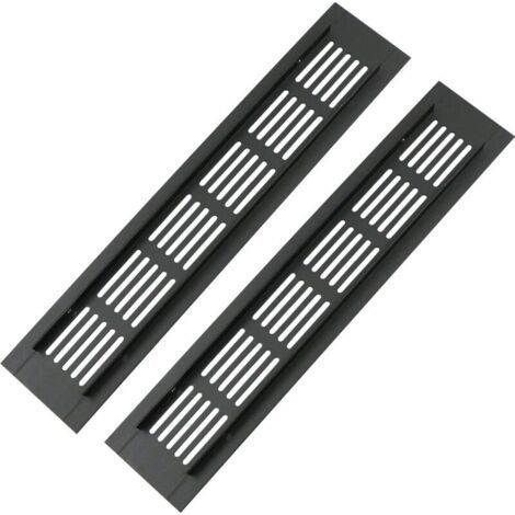 Set mit 2 rechteckigen Aluminium-Lüftungsgittern (250 x 50 mm) – Effiziente Belüftung für Schränke, Küchen und Büros – Schwarz (1/5)