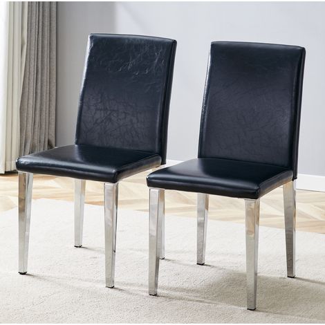 Chaise salle manger lot de 2 PU noir métal argent OKMYHOME (1/5)