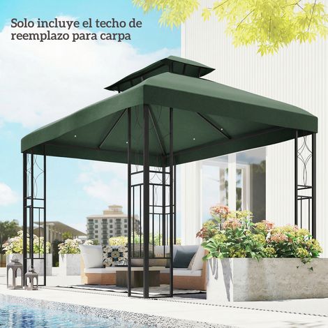 Toldo de Recambio 4x3 m con Techo Doble Orificios de Drenaje y Protección UV Solo Toldo NO Incluye Marco Verde (1/5)