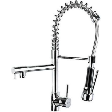 Robinet de cuisine professionnel avec douchette extractible et tuyaux d'arrivée d'eau – Argent (1/4)
