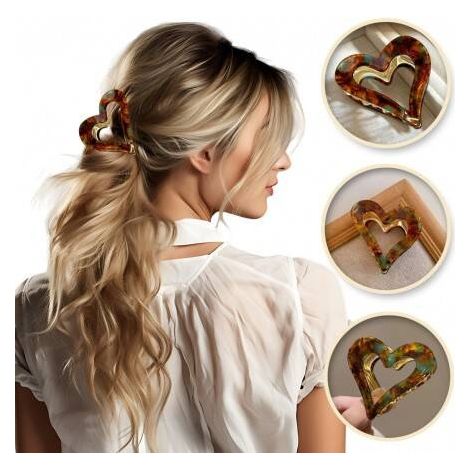 Pinza para el cabello de metal Ecarla con forma de corazón, nácar y estampado de leopardo verde SP341ZIE (1/5)