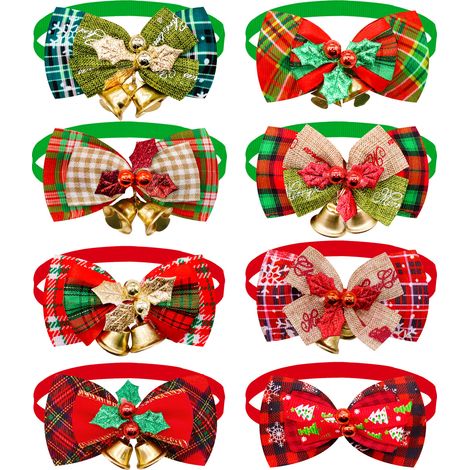 8 PCS Christmas Cat Collar, Adjustable Dog and Cat Collar, Bow Tie With Christmas Decoration,for Small Medium Large Pet (1/4)