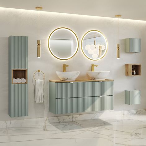 Set di mobili da bagno doppio lavabo Jade verde e marrone 120cm