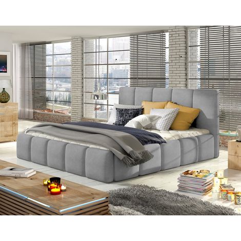 Lucea - lit coffre - 180x200 - sommier inclus - en velours - gris clair (1/4)