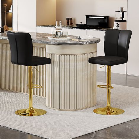 Tabourets de bar réglables hauteur, pivotants 360°, lot de 2, cuir PU hydrofuge noir et or, idéaux îlot cuisine, plusieurs coloris (1/4)