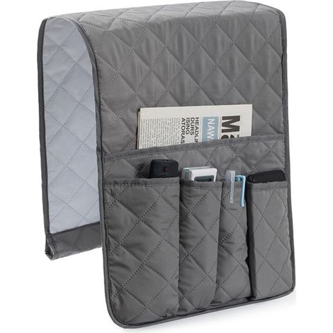 Sac de rangement pour accoudoir de fauteuil, sac suspendu gris, sac de rangement antidérapant peu encombrant, qui peut stocker des téléphones portables, des livres, des magazines, des télécommandes de (1/5)