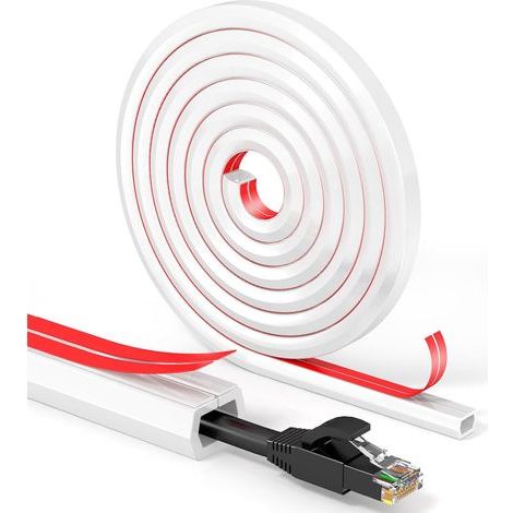 2 x 14mm (W) x 12mm (H) x 2meter (L), (2Meter) blanc,Autoadhésif Cachecâble, cachecâble en PVC souple, cachecâble mural,cachecâble tv mural pour système de gestion des cache cable sol (1/5)