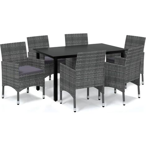 Maison Exclusive - 7-tlg. Garten-Essgruppe mit Kissen Poly Rattan