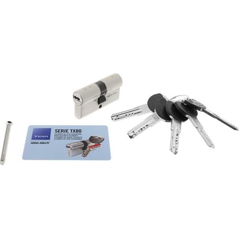 Tesa Assa Abloy, TX853545N, Cilindro ad alta sicurezza, TX80, Doppia Frizione, Cam lunga, Chiave - Chiave, Nichelato, 35 x 45 mm
