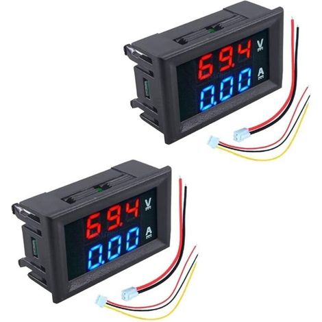 Voltmètre Ampèremètre Numérique 0-100V 10A Double Affichage LED 3 Chiffres Rouge-Bleu (1/4)