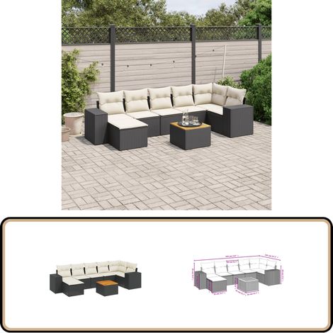 Salon de jardin 8 pcs avec coussins noir résine tressée - Ensemble Salon De Jardin - Meuble Extérieur - Jardin Design - Mobilier De Jardin - Chaise Lounge