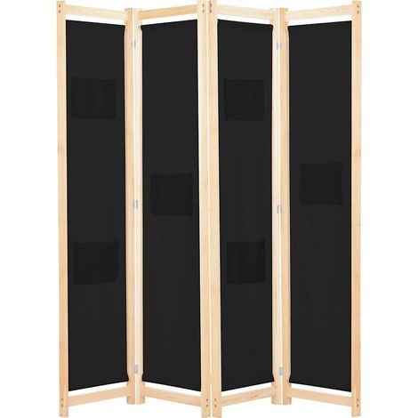Paravent 4 pièces, noir, 160 x 170 x 4 cm, en tissu (1/5)