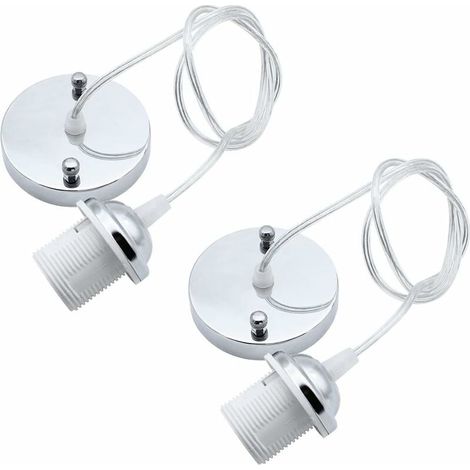 VURAHOME -Douille de Lampe E27 Pendentif Lampes Suspendues Accessoires avec Câble Base de Lampe pour DIY Salon Salle Chambre Cuisine Couloir Rétro Lustre de Plafond Lampe-Chromé 2 Pièces- (1/5)