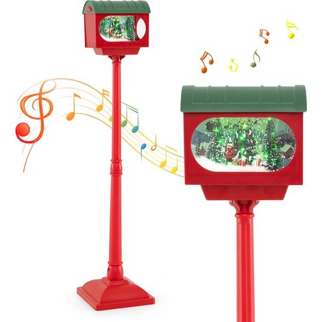 COSTWAY Lampadaire Musical de Noël de 150 cm, Lampadaire avec Lanterne Boule de Neige avec Sapin de Noël Père Noël Soldat et Boîtes Cadeaux, Activée par Le Son, Décoration pour Maison Porche (1/5)
