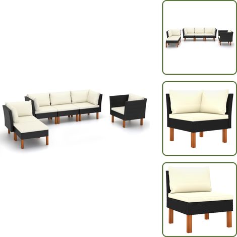 Rattan - vidaXL Set Divani da Giardino 6pz Polyrattan Legno di Eucalipto Nero - Acciaio