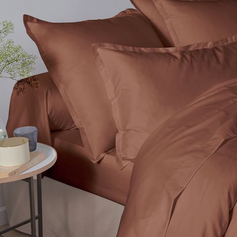 Taie de traversin satin de coton uni Marron Foncé 86x140 cm