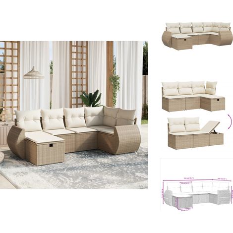 Salon de jardin avec coussins 6 pcs beige résine tressée - Ensemble Salon De Jardin - Mobilier Extérieur - Canapé Jardin - Chaise Lounge - Set Salon (1/4)
