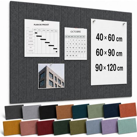 Tableau d'Affichage en Feutre, Groove Board, Panneau Acoustique, Gris foncé 90 × 120 cm